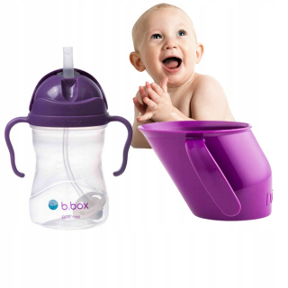 B.box fľaša na vodu so slamkou 240 ml + SET pohárov Doidy na učenie sa piť pre deti
